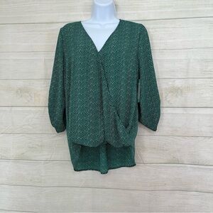 West Kei Stitch Fix Green Print High Low Hem Blouse